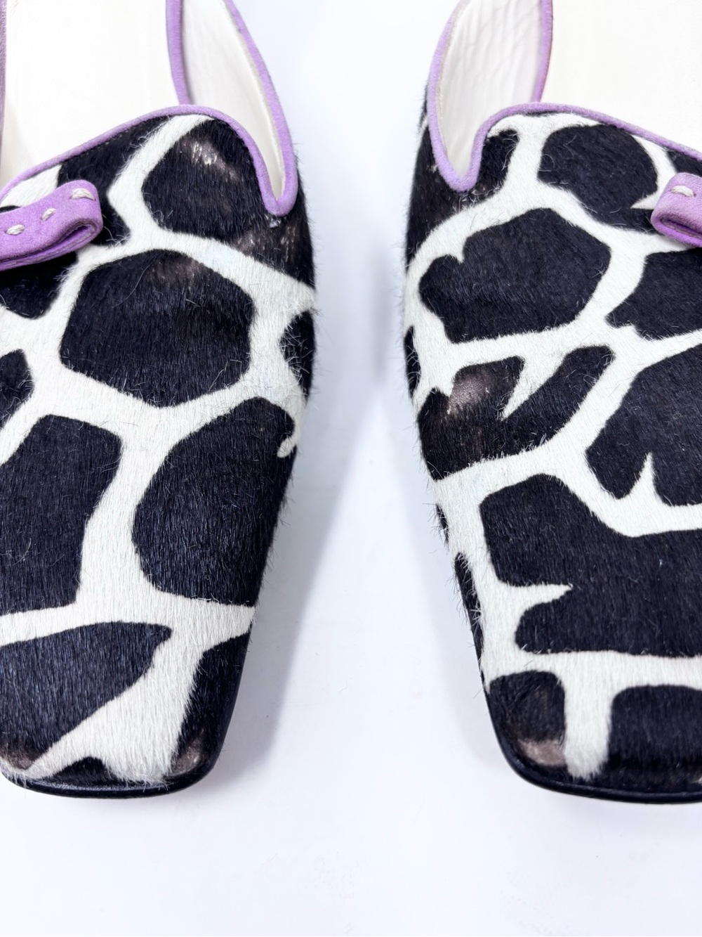 Vintage Prada Giraffe Print Calf Hair Kitten Heel Mule Square Toe Bow Archive 38 - Picture 4 of 11